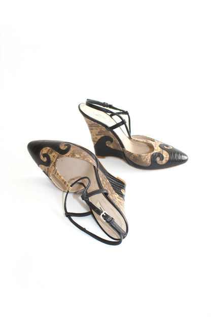Miu Miu SS 2009 brown & black snakeskin wedges