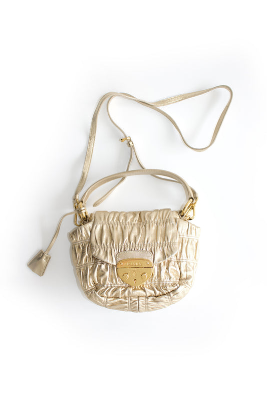Prada golden gaufre leather crossbody bag