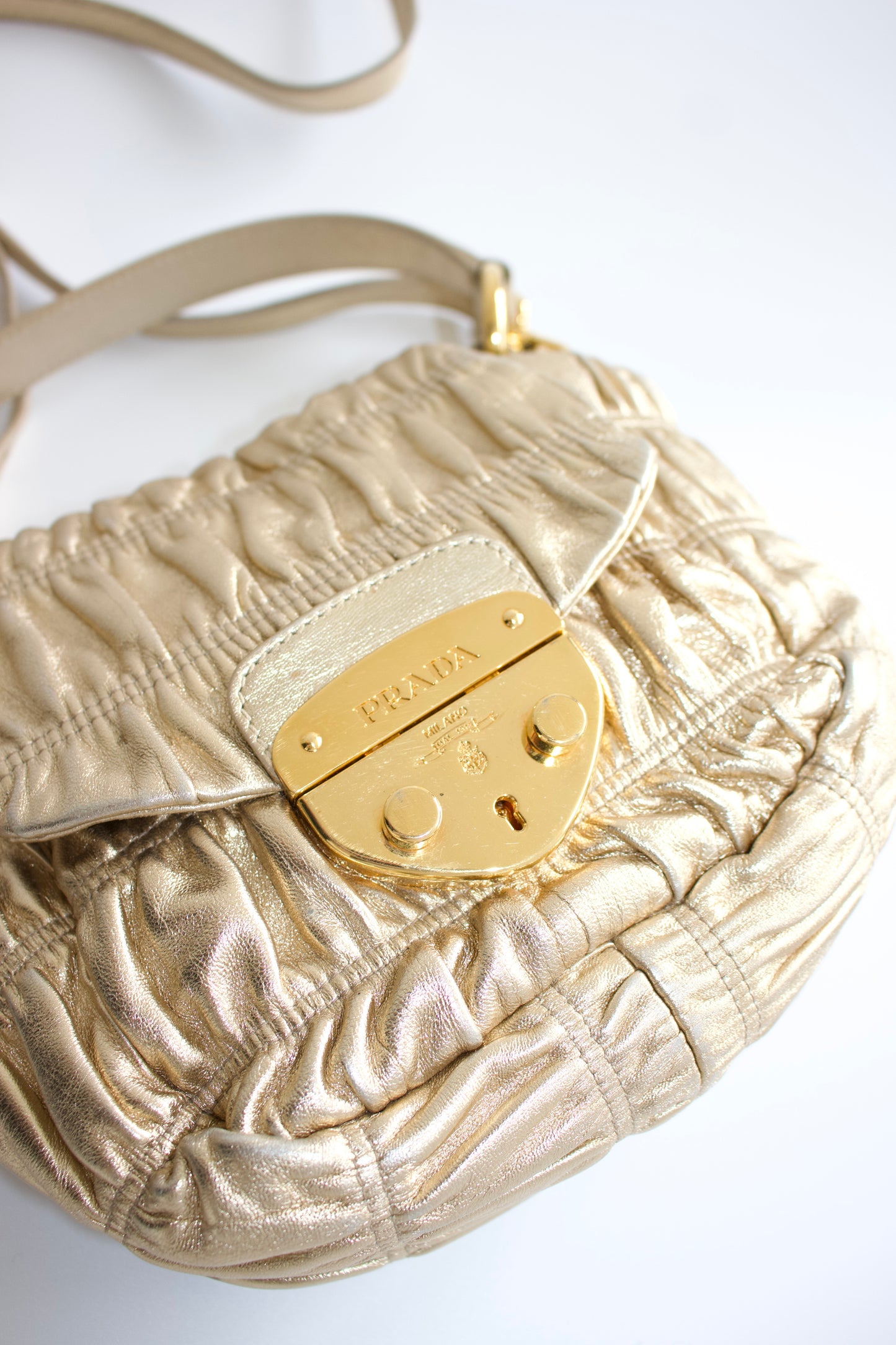 Prada golden gaufre leather crossbody bag