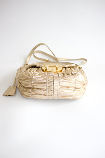 Prada golden gaufre leather crossbody bag