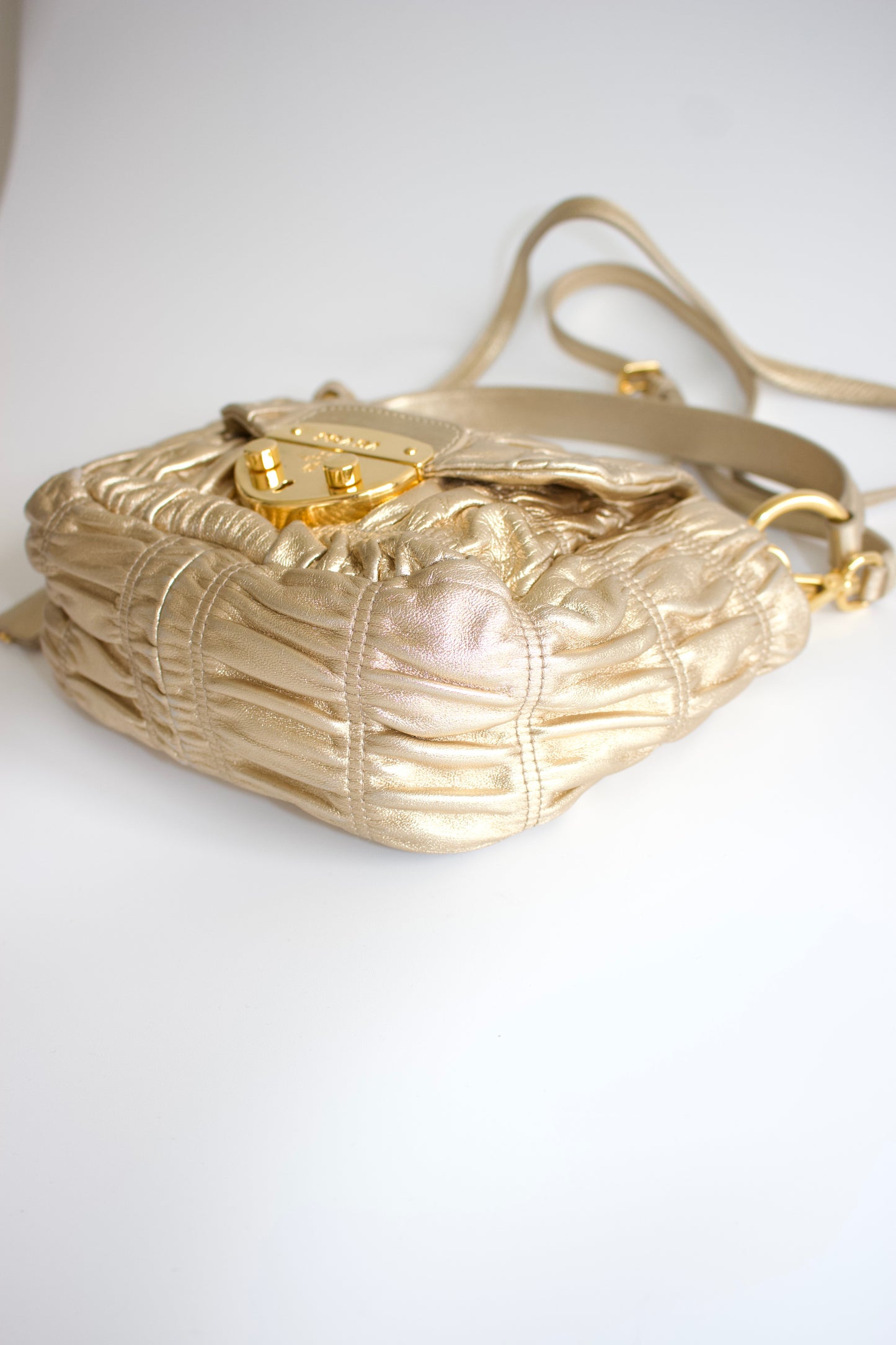 Prada golden gaufre leather crossbody bag