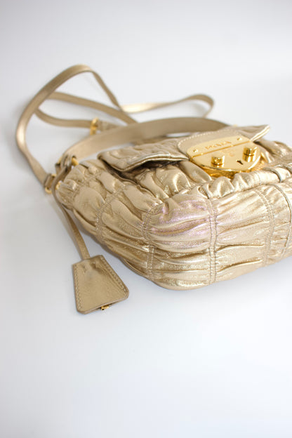 Prada golden gaufre leather crossbody bag