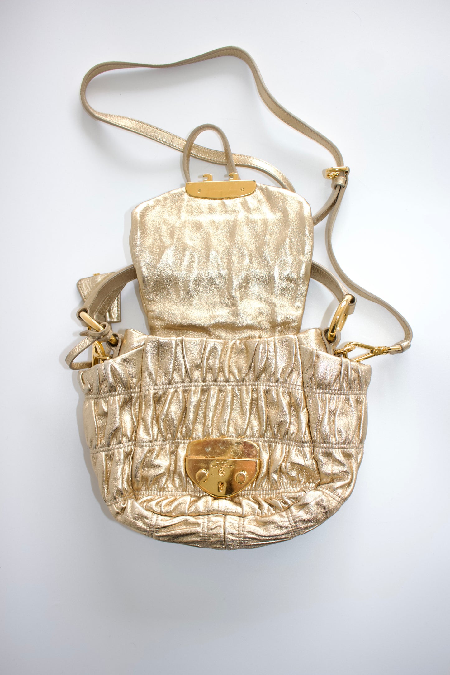 Prada golden gaufre leather crossbody bag