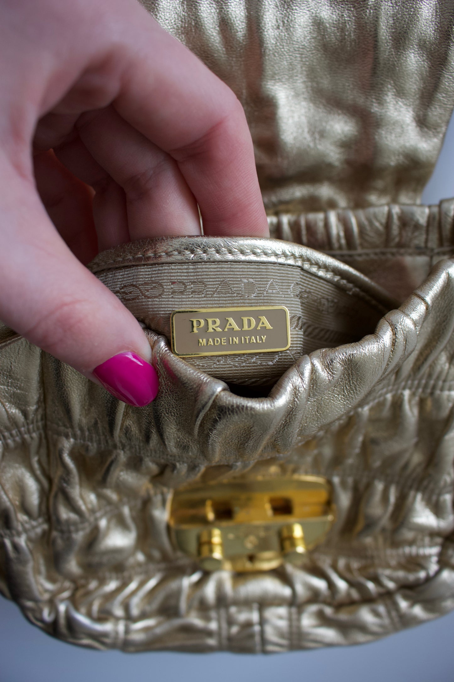Prada golden gaufre leather crossbody bag
