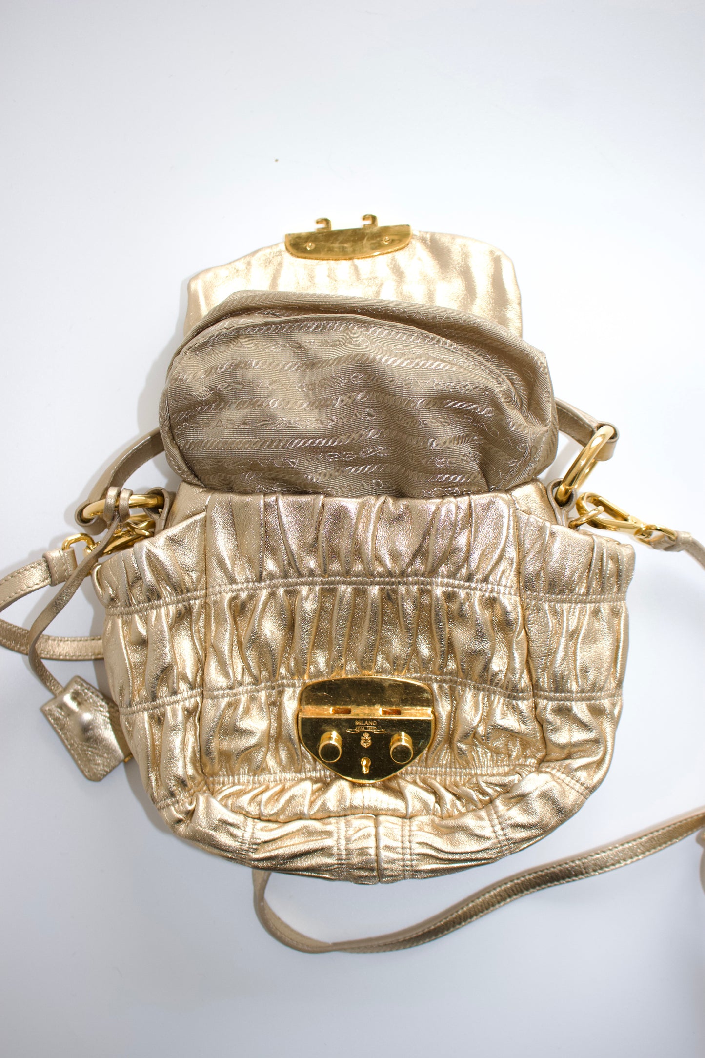 Prada golden gaufre leather crossbody bag