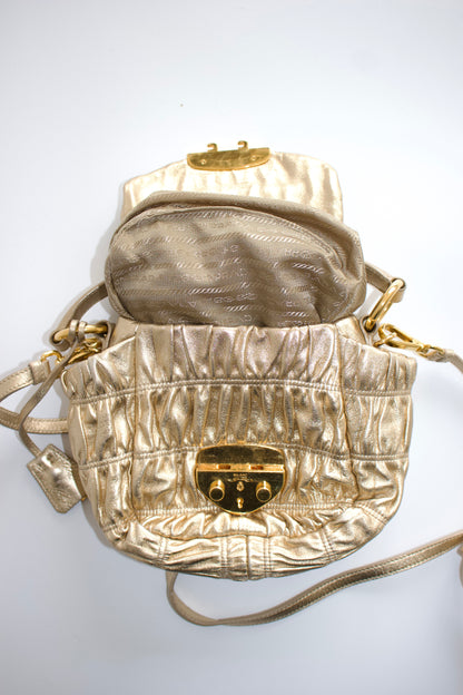 Prada golden gaufre leather crossbody bag