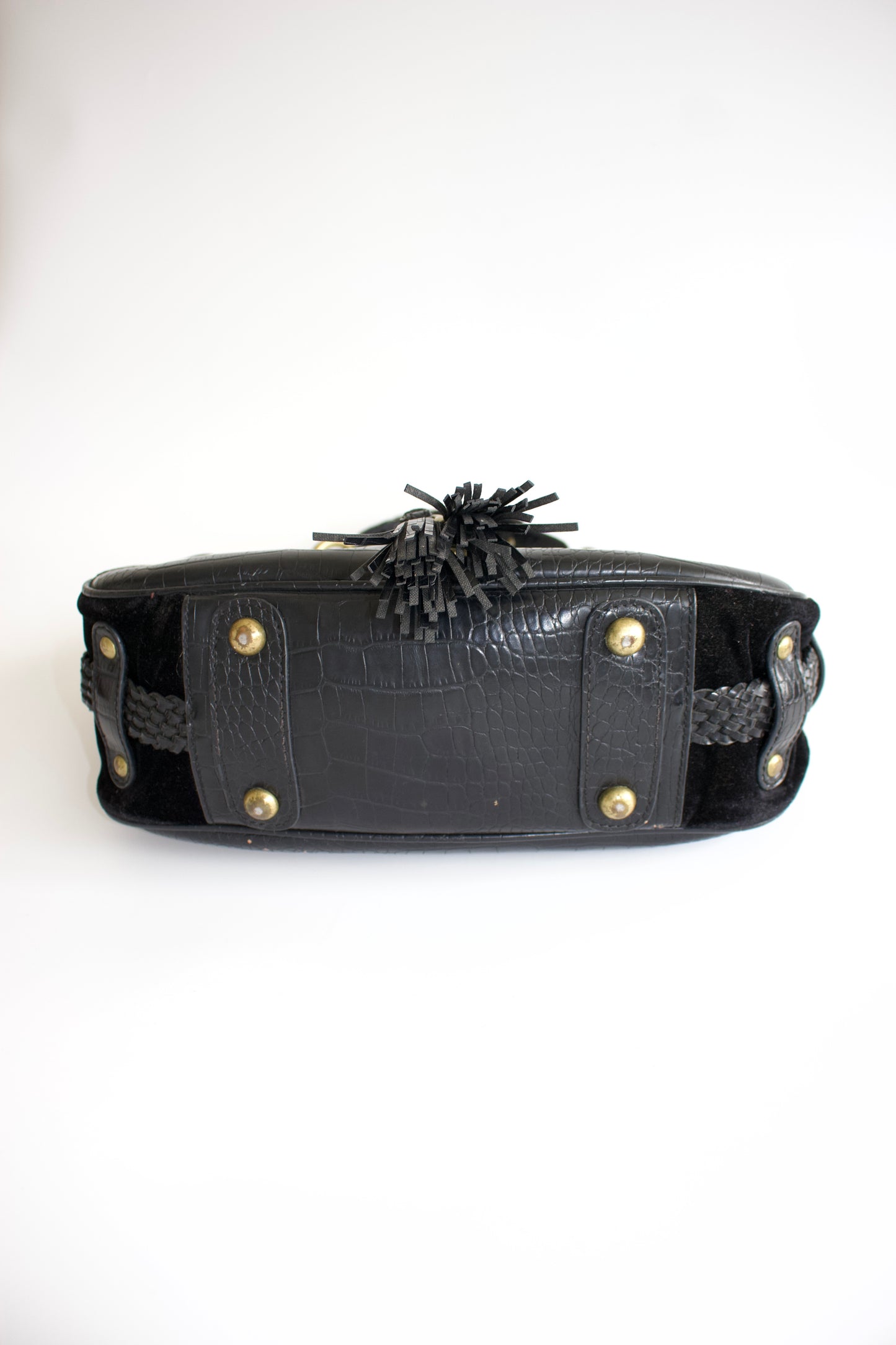Roberto Cavalli 2000s black velvet embroidered shoulder bag