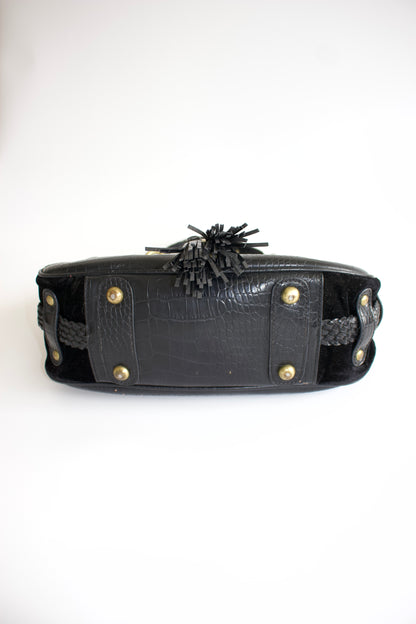Roberto Cavalli 2000s black velvet embroidered shoulder bag