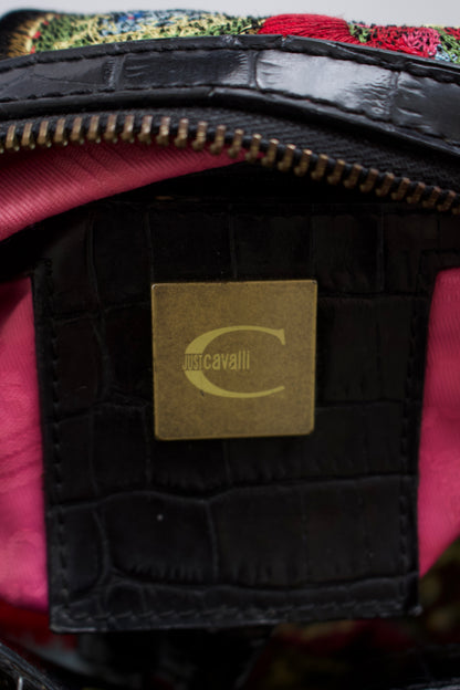Roberto Cavalli 2000s black velvet embroidered shoulder bag