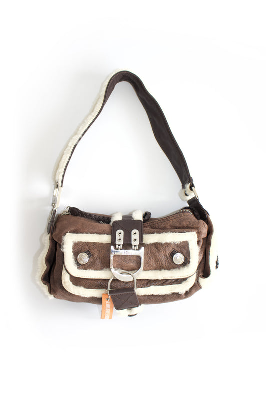 Dior FW 2005 Flight brown shearling shoulder bag