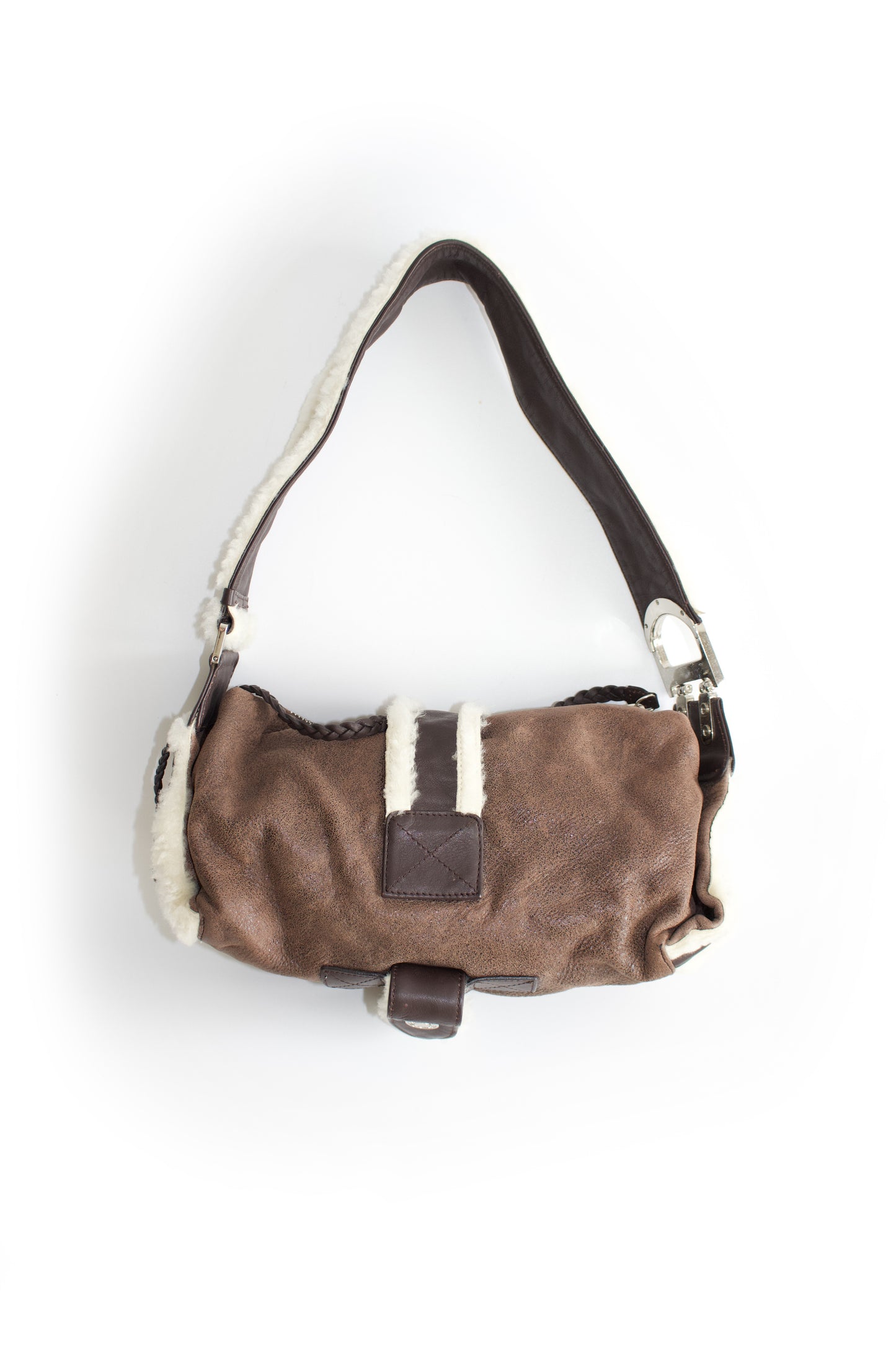 Dior FW 2005 Flight brown shearling shoulder bag