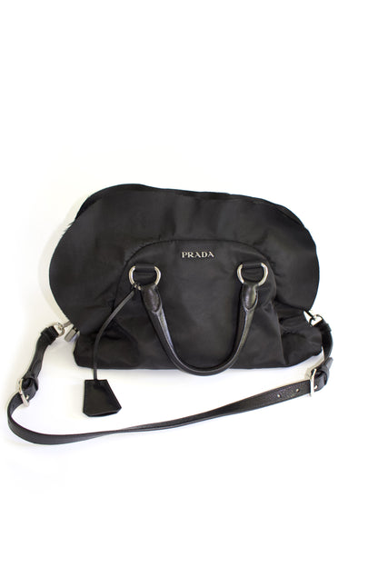 Prada FW 2008 black ruffled nylon crossbody bag