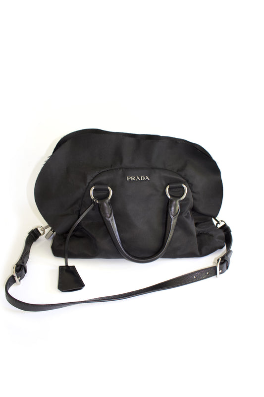 Prada FW 2008 black ruffled nylon crossbody bag