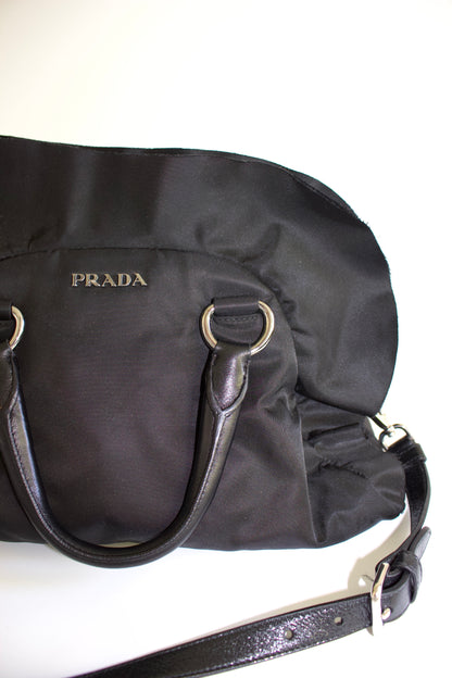 Prada FW 2008 black ruffled nylon crossbody bag