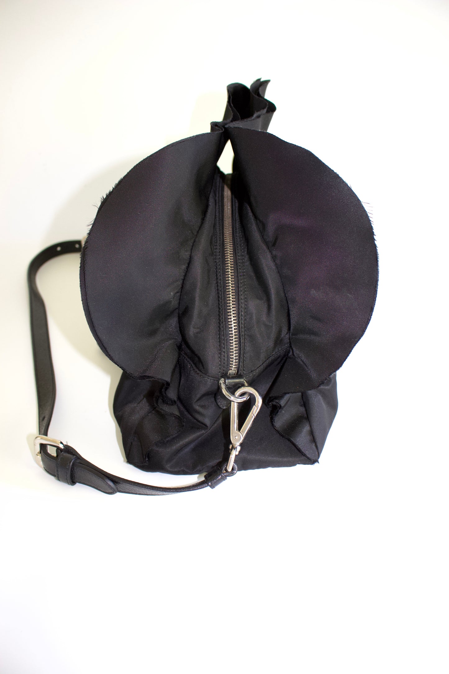 Prada FW 2008 black ruffled nylon crossbody bag