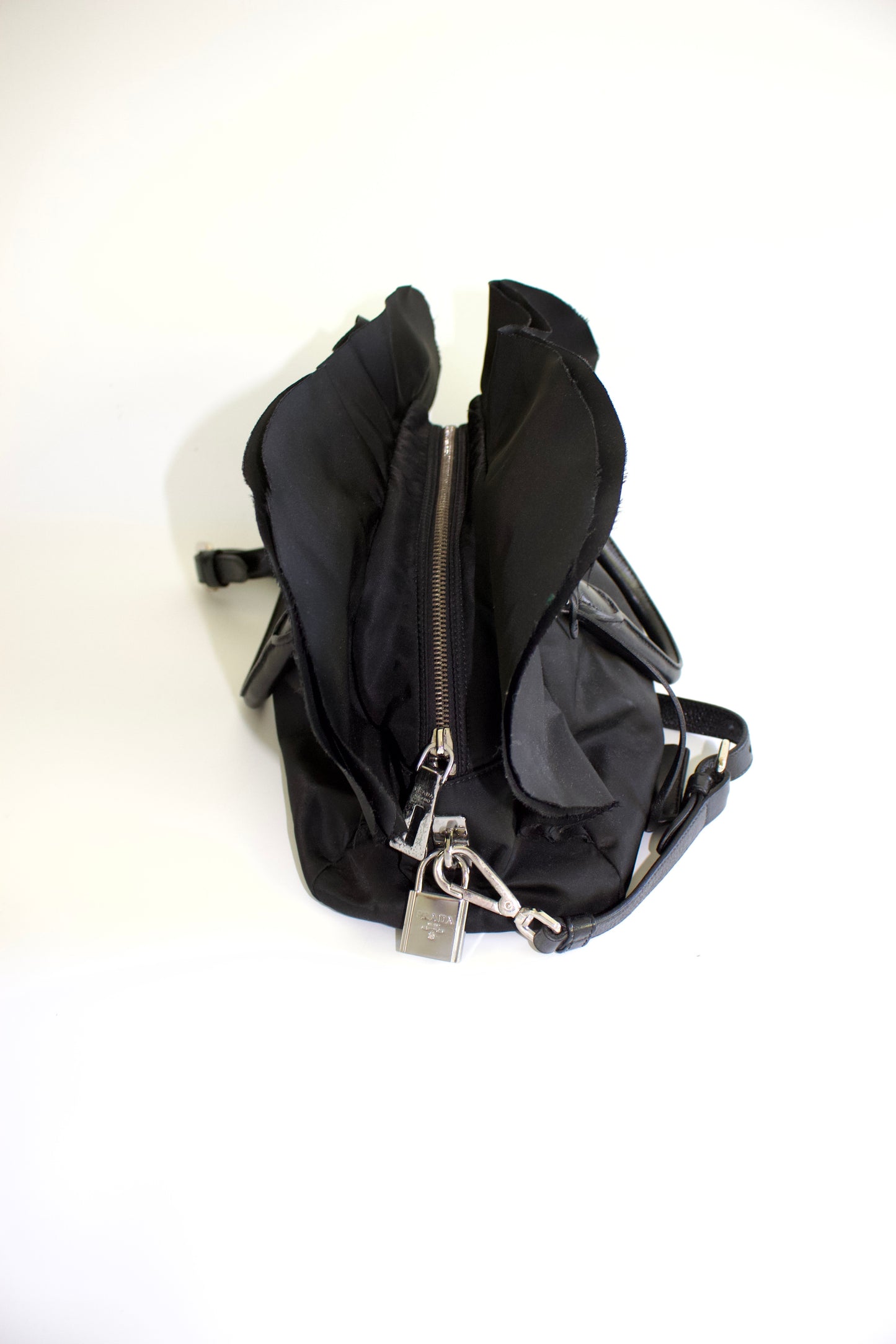 Prada FW 2008 black ruffled nylon crossbody bag