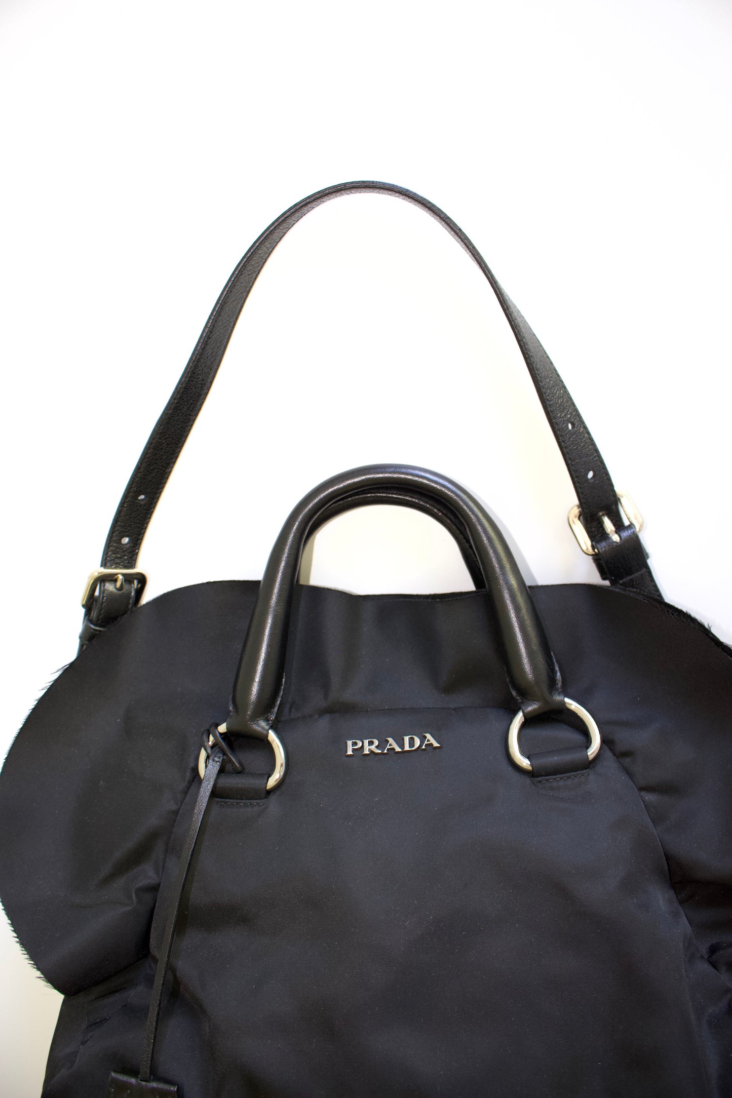 Prada FW 2008 black ruffled nylon crossbody bag