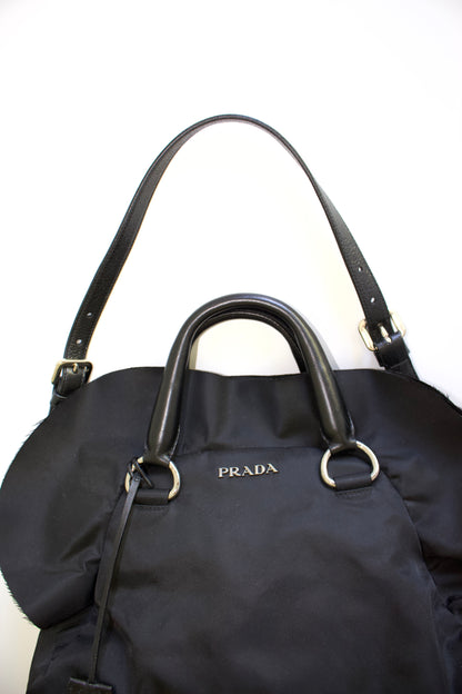 Prada FW 2008 black ruffled nylon crossbody bag