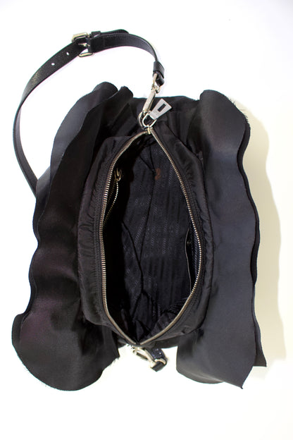 Prada FW 2008 black ruffled nylon crossbody bag