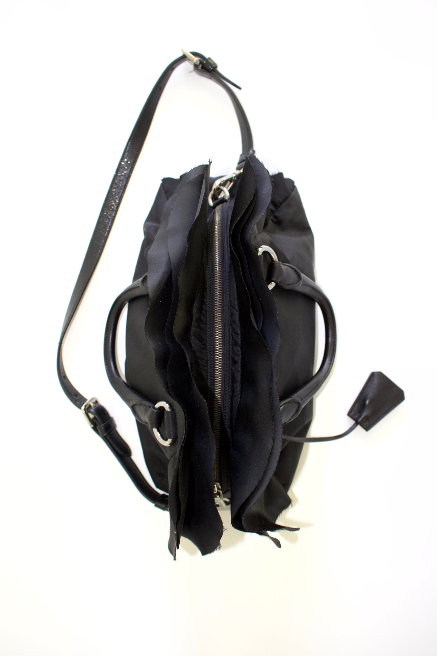 Prada FW 2008 black ruffled nylon crossbody bag