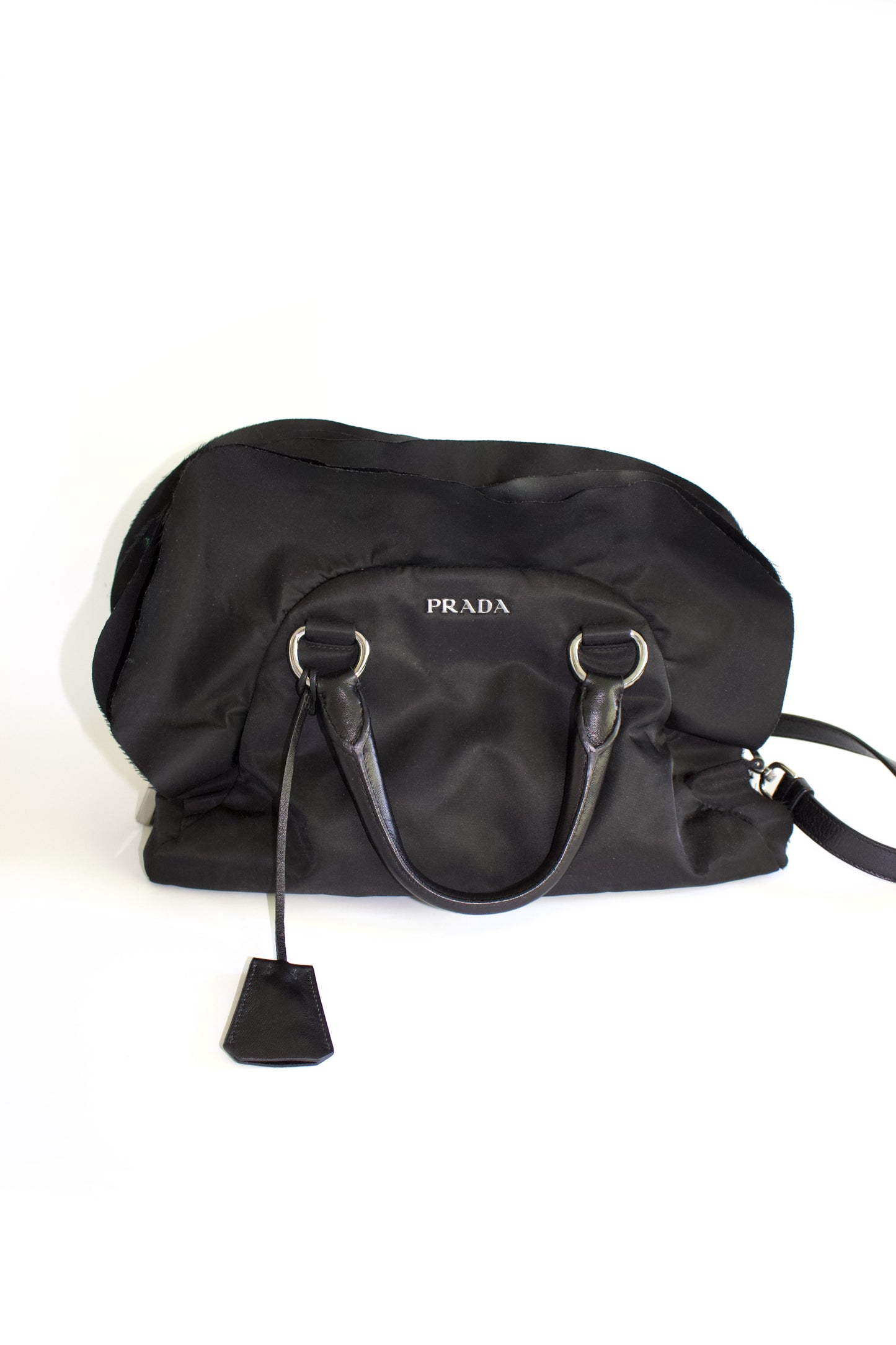 Prada FW 2008 black ruffled nylon crossbody bag