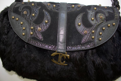 Roberto Cavalli 2000s black fur shoulder bag