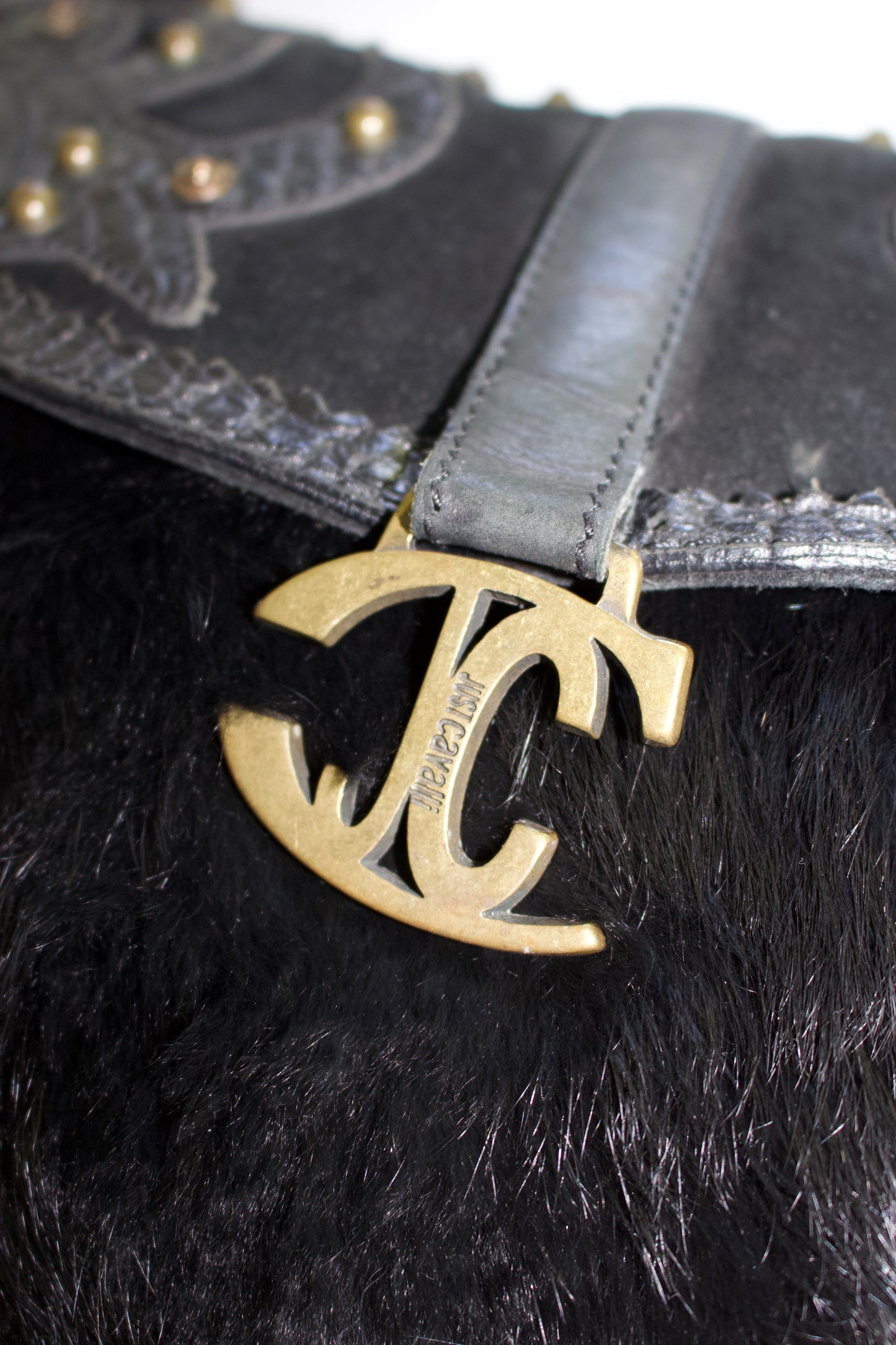 Roberto Cavalli 2000s black fur shoulder bag