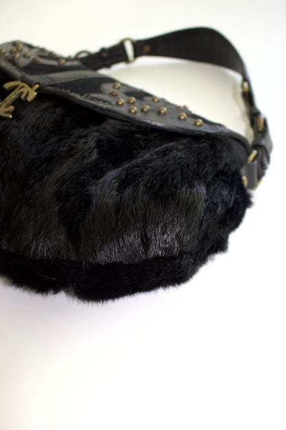 Roberto Cavalli 2000s black fur shoulder bag