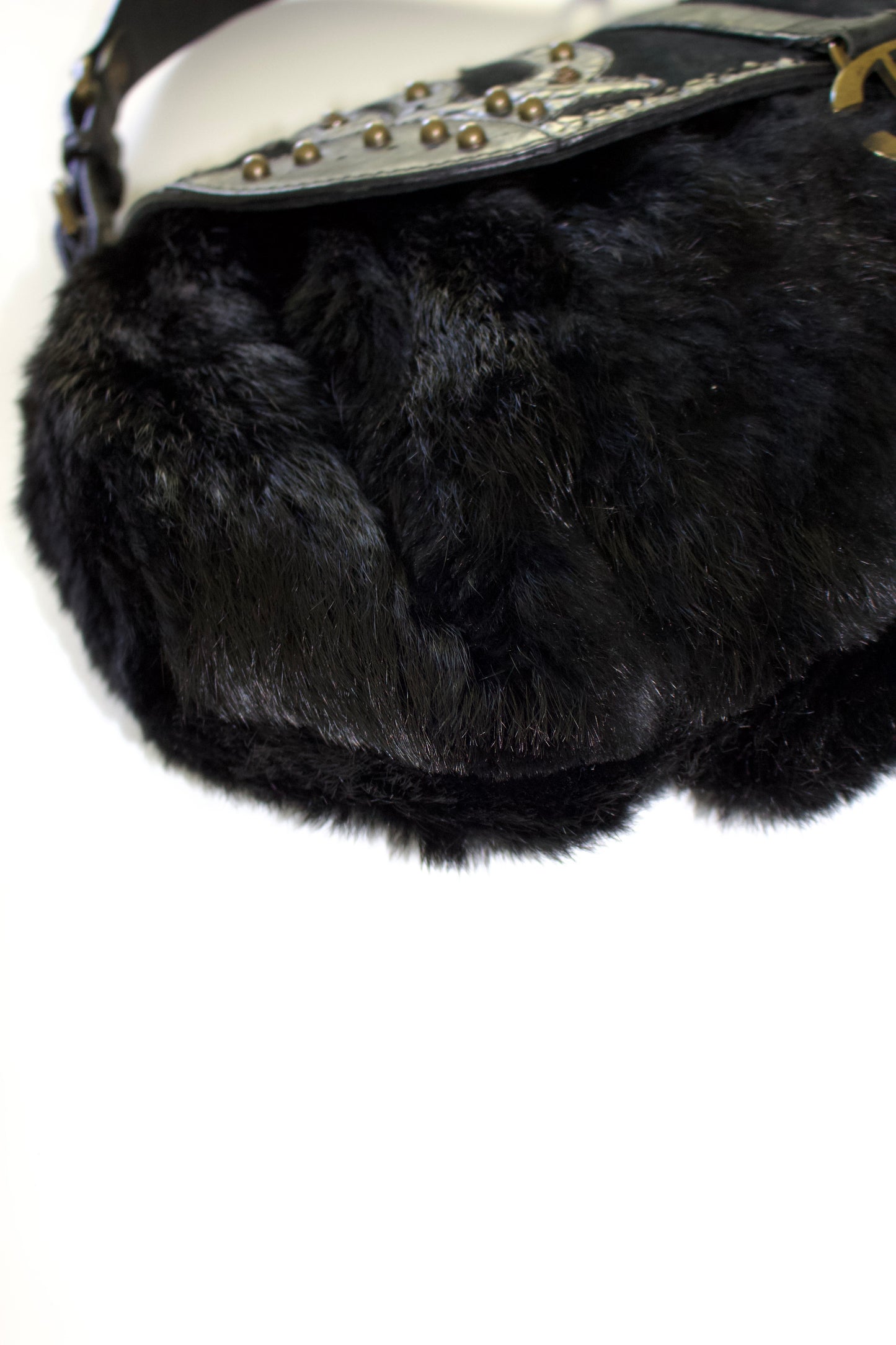 Roberto Cavalli 2000s black fur shoulder bag