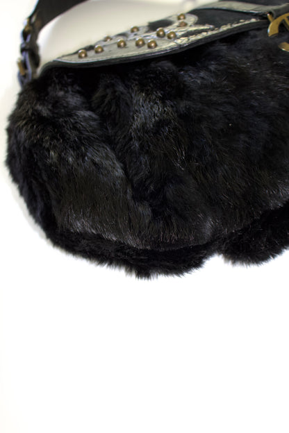 Roberto Cavalli 2000s black fur shoulder bag