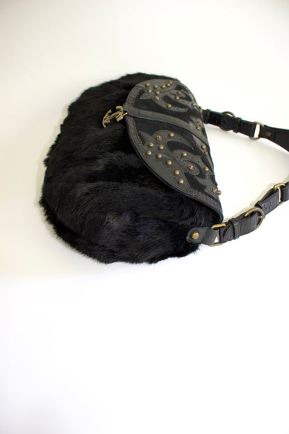 Roberto Cavalli 2000s black fur shoulder bag