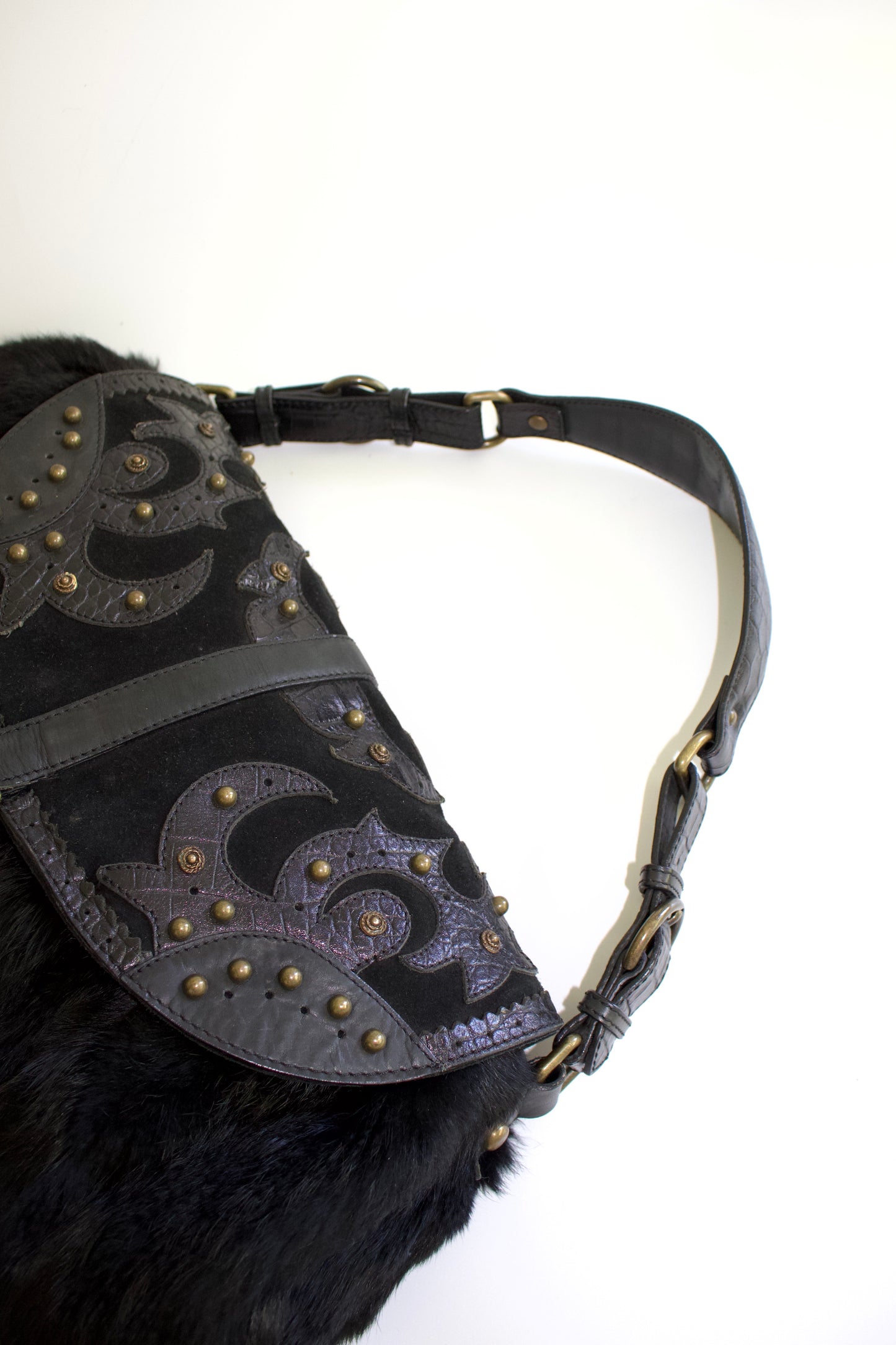 Roberto Cavalli 2000s black fur shoulder bag