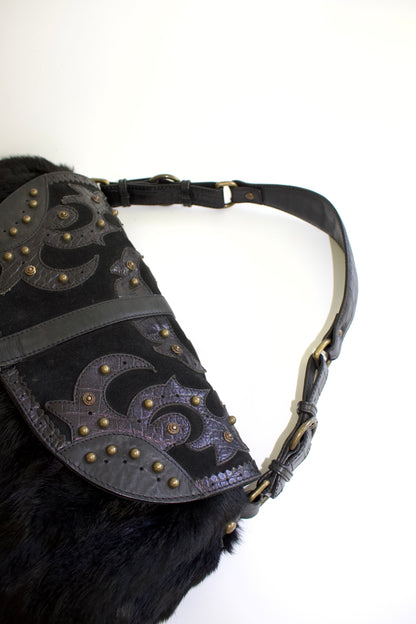 Roberto Cavalli 2000s black fur shoulder bag