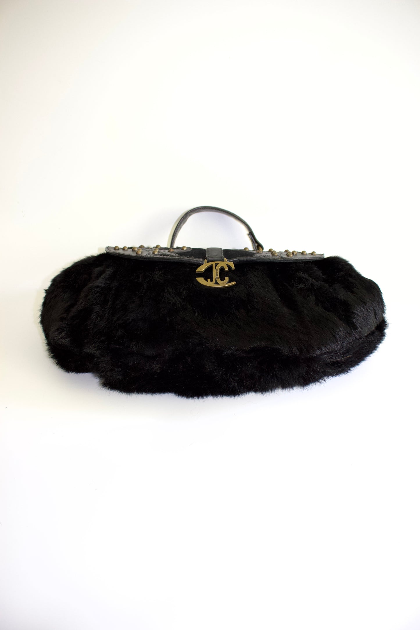 Roberto Cavalli 2000s black fur shoulder bag