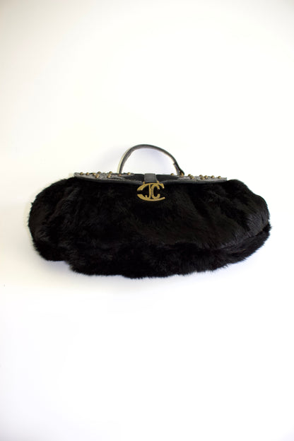 Roberto Cavalli 2000s black fur shoulder bag