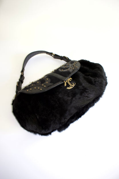Roberto Cavalli 2000s black fur shoulder bag