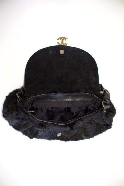 Roberto Cavalli 2000s black fur shoulder bag
