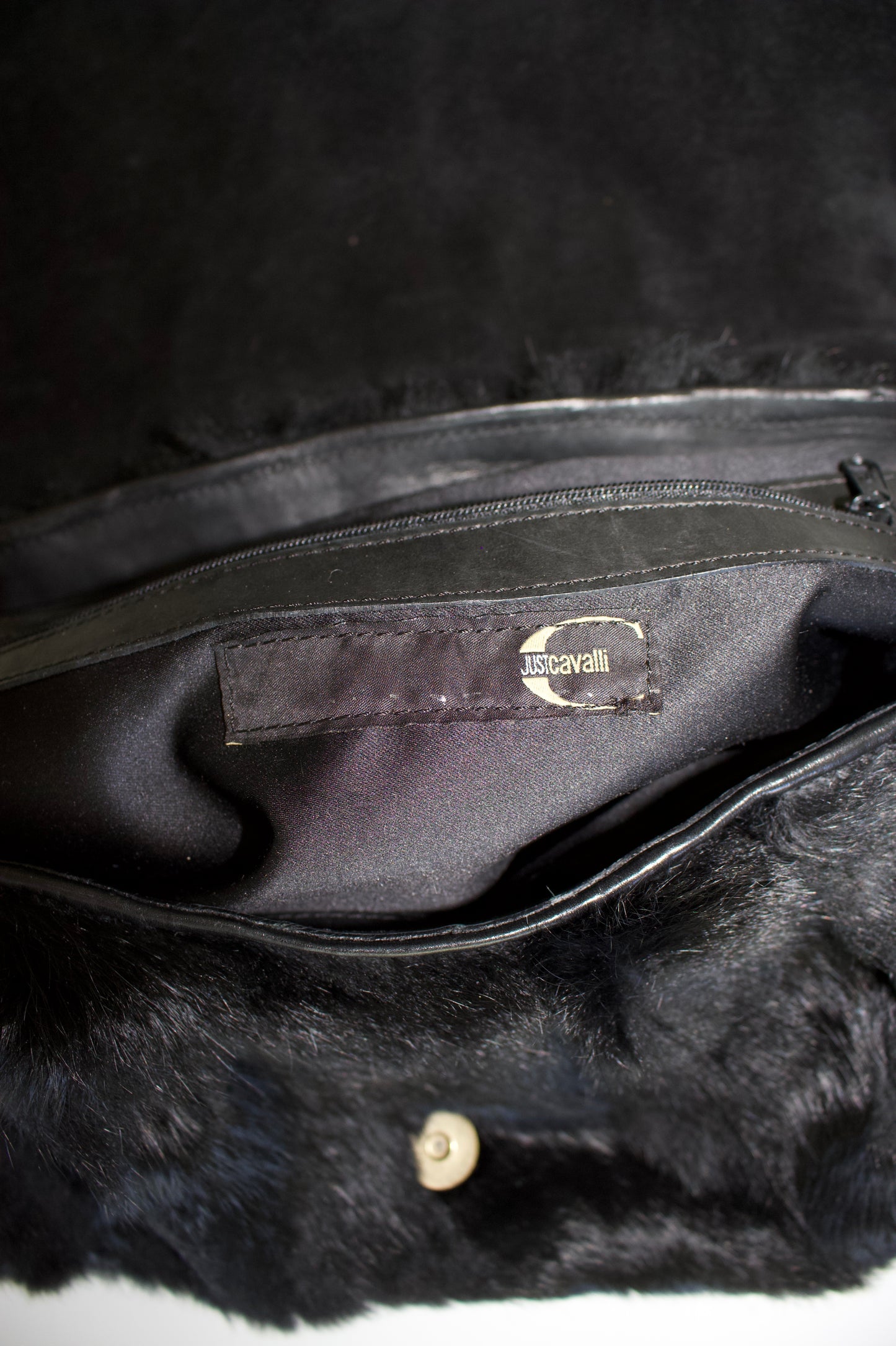 Roberto Cavalli 2000s black fur shoulder bag
