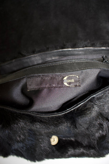 Roberto Cavalli 2000s black fur shoulder bag