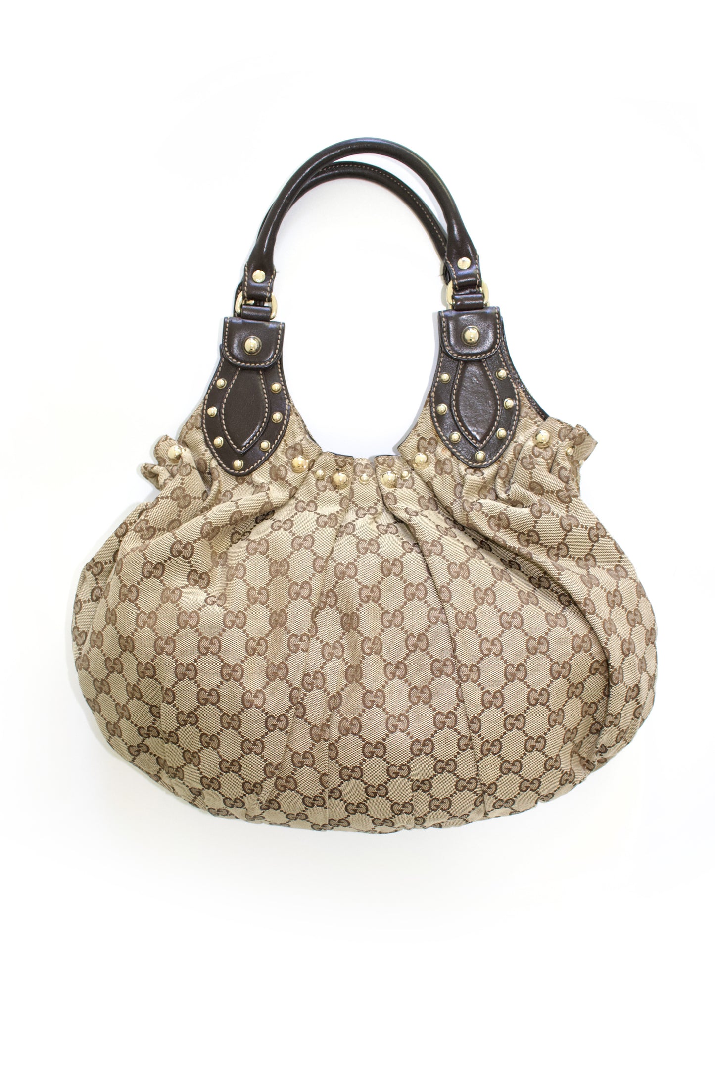 Gucci brown GG canvas studded Pelham shoulder bag