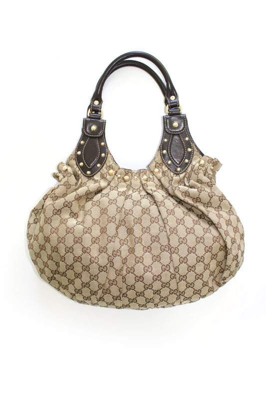 Gucci brown GG canvas studded Pelham shoulder bag