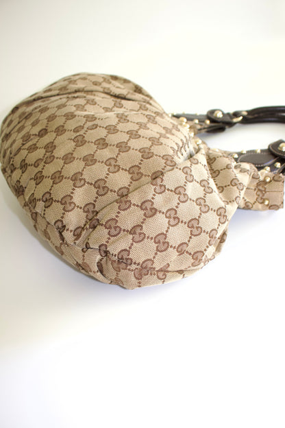Gucci brown GG canvas studded Pelham shoulder bag