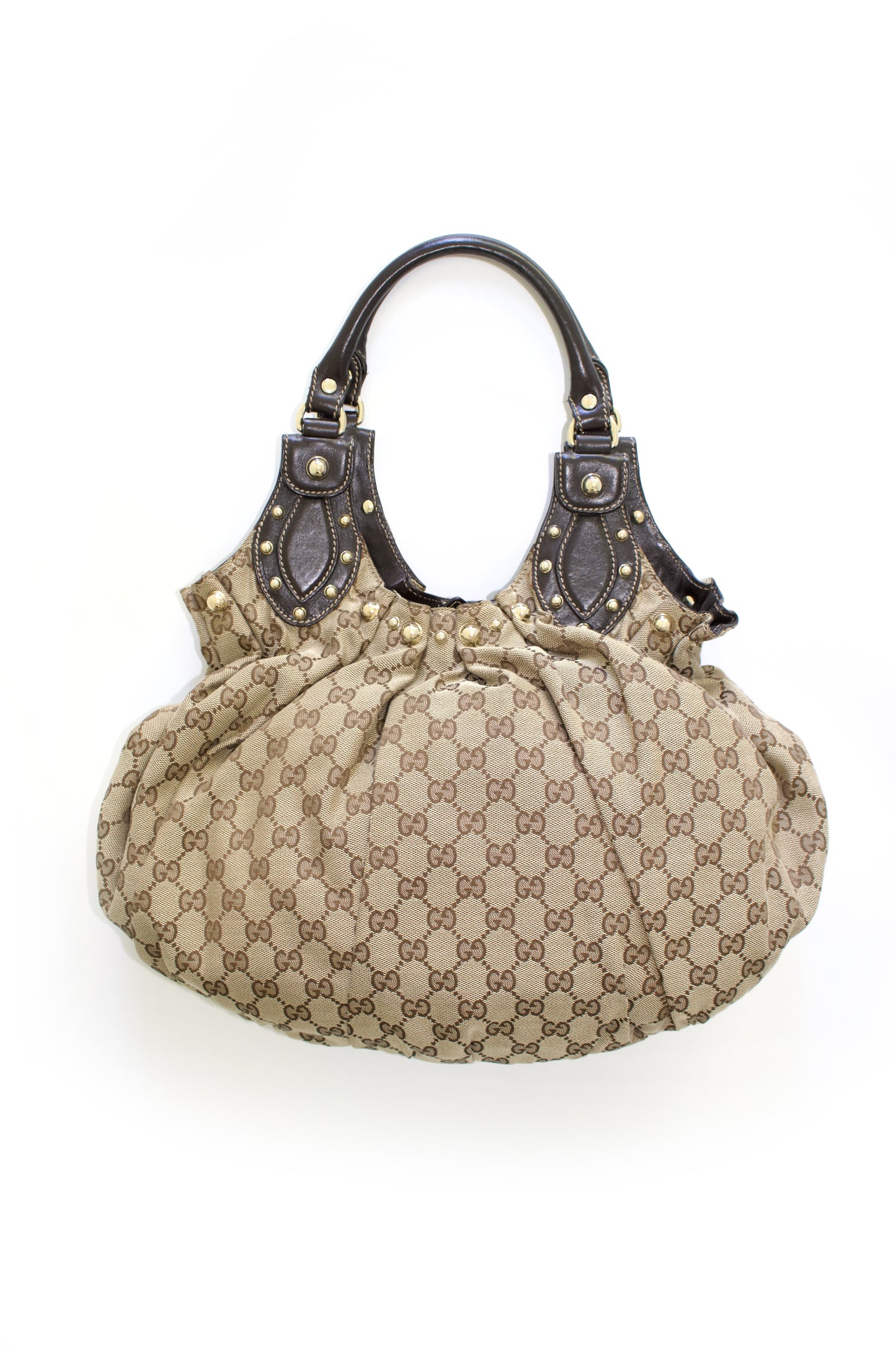 Gucci brown GG canvas studded Pelham shoulder bag