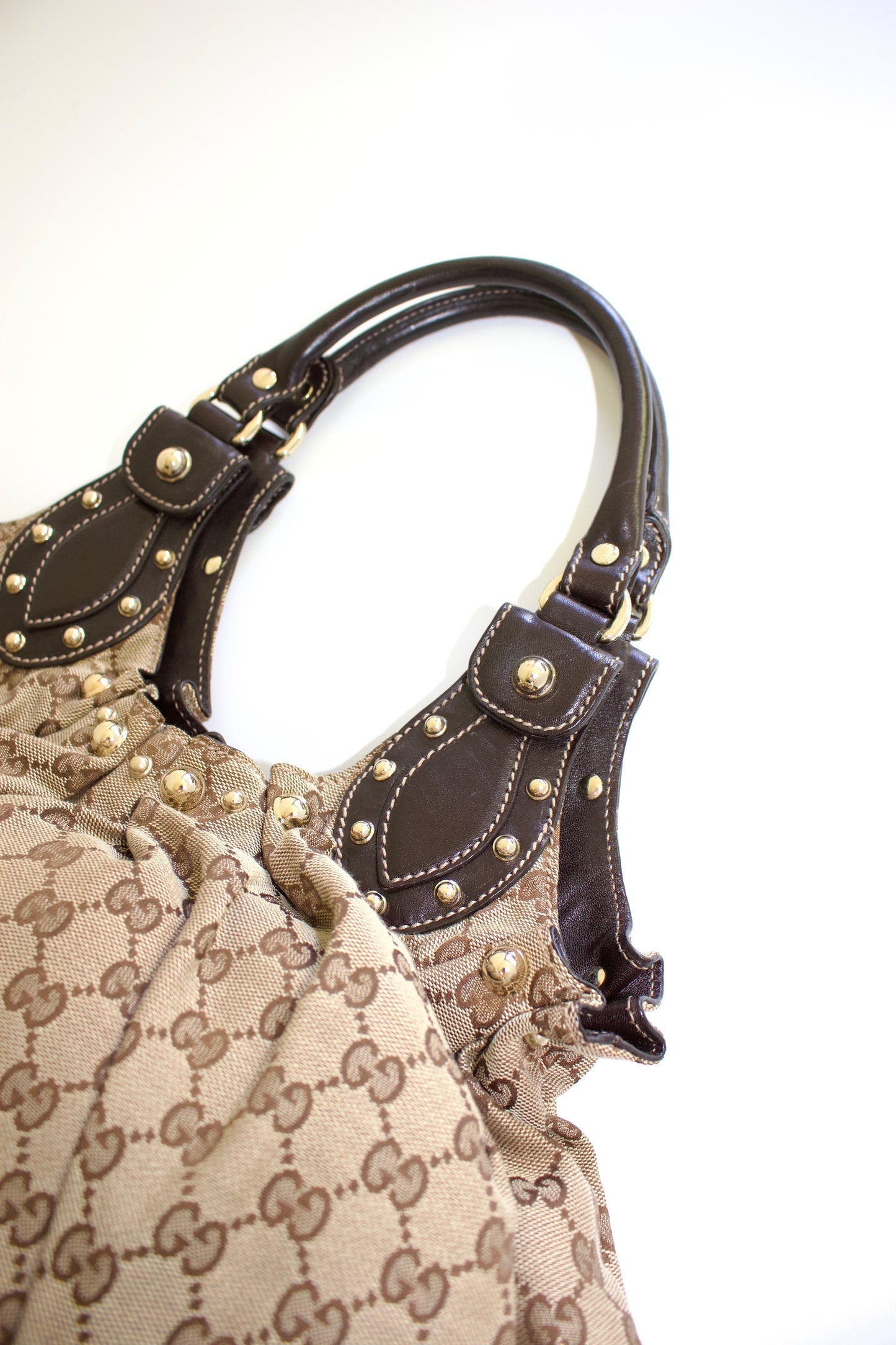Gucci brown GG canvas studded Pelham shoulder bag