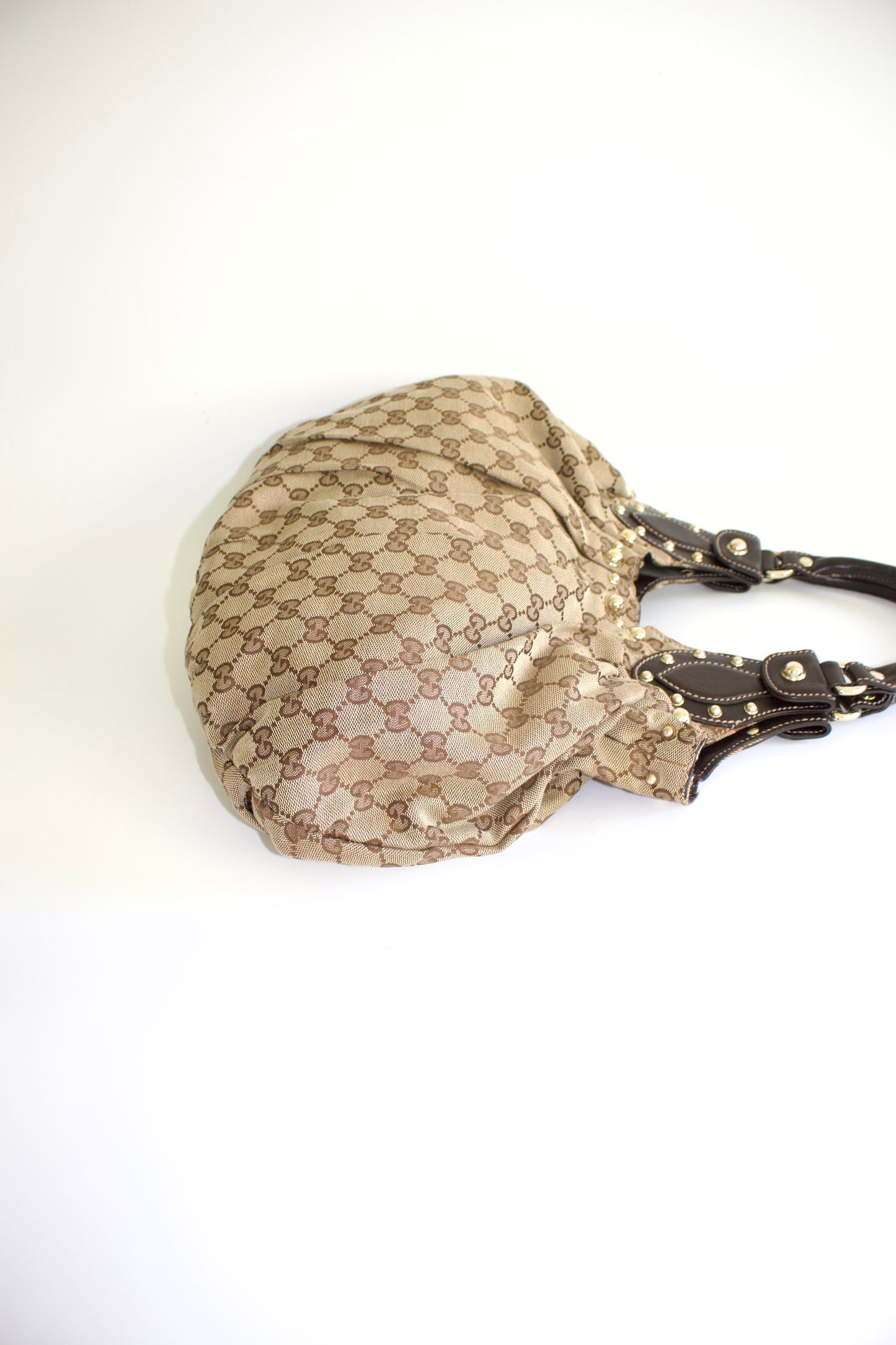 Gucci brown GG canvas studded Pelham shoulder bag