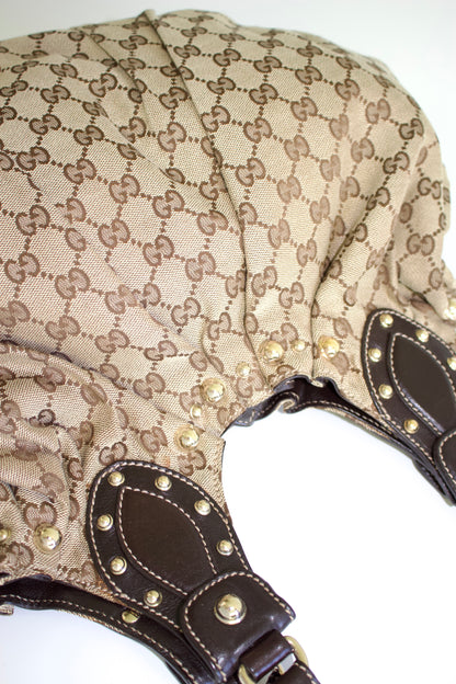 Gucci brown GG canvas studded Pelham shoulder bag