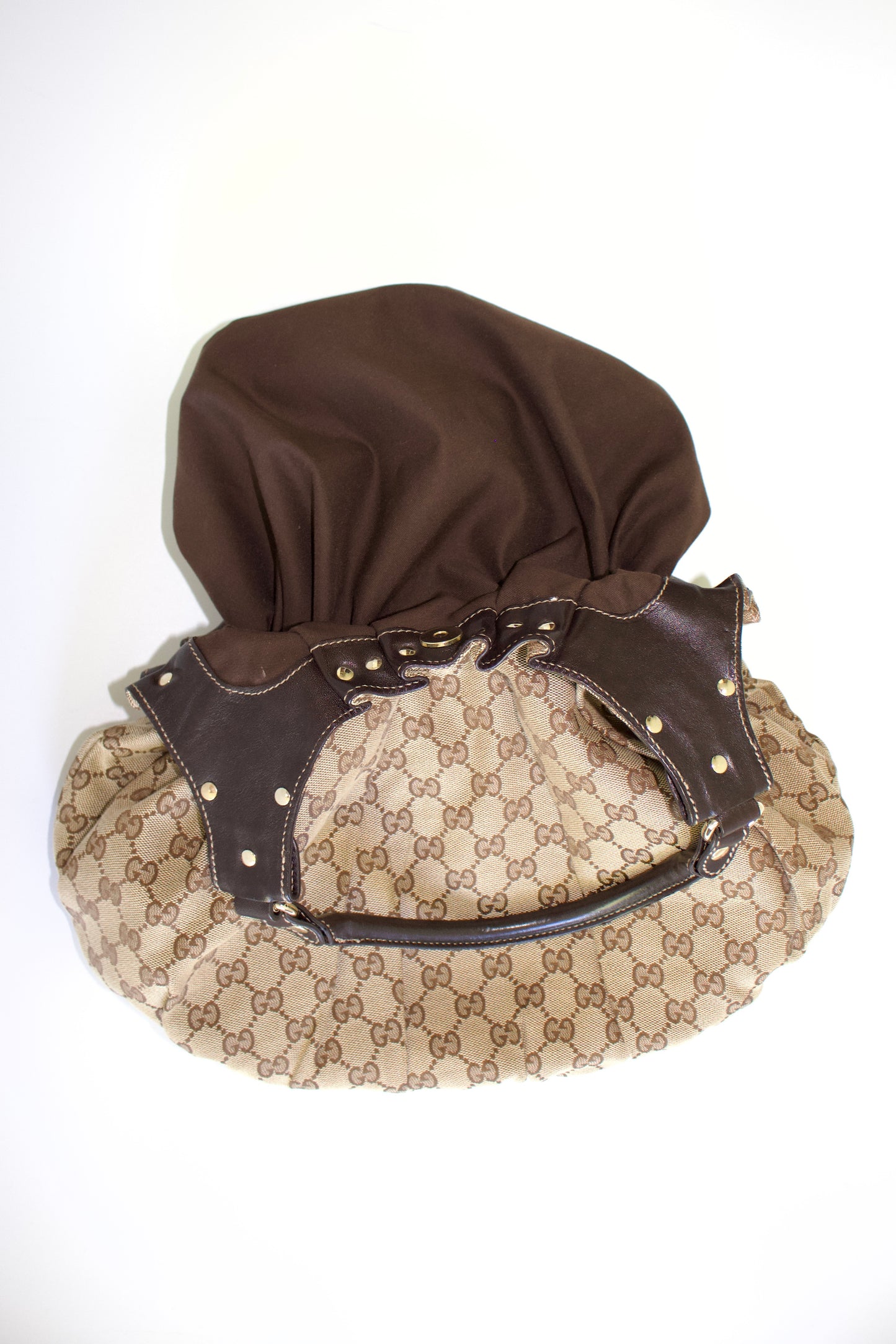 Gucci brown GG canvas studded Pelham shoulder bag
