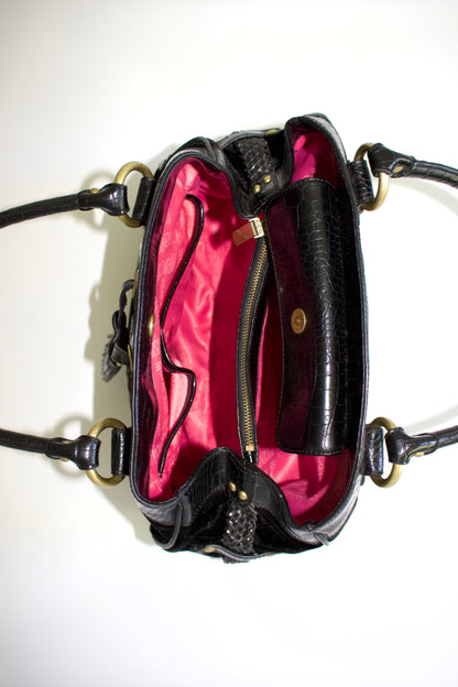 Roberto Cavalli 2000s black velvet floral embroidered shoulder bag