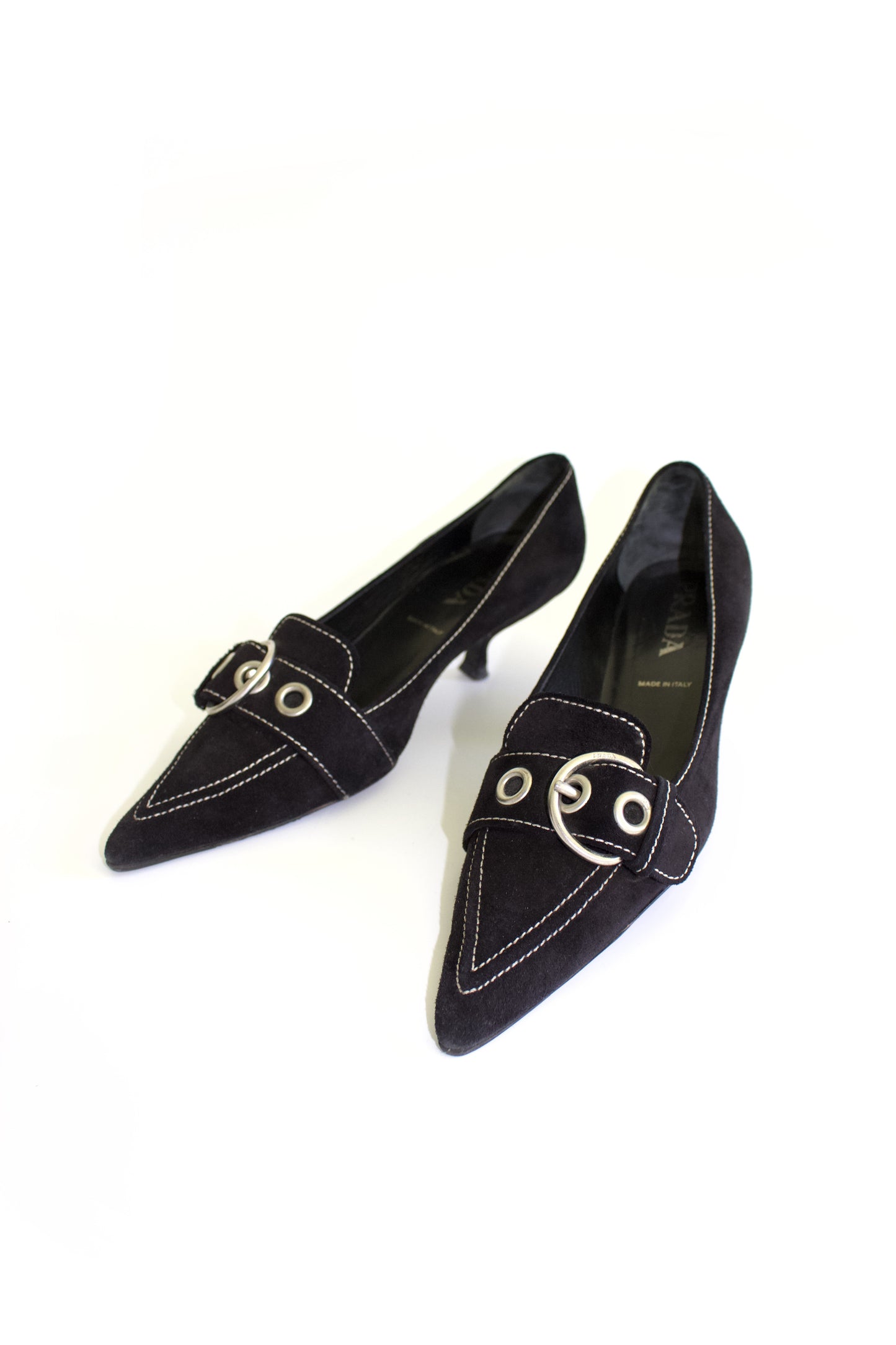 Prada SS 2002 black suede kitten heels