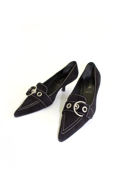 Prada SS 2002 black suede kitten heels